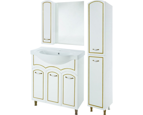 Зеркало-шкаф Bellezza Амелия 70 L, белое, патина золото