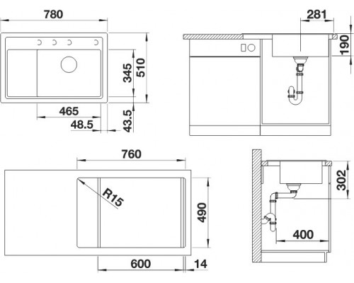 Мойка кухонная Blanco Zenar XL 6S Compact 523706 антрацит, правая