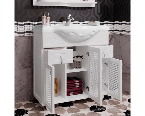 Мебель для ванной Opadiris Тибет 85 с декоративной решеткой, белая матовая