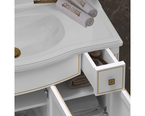 Мебель для ванной Opadiris Лаура 100 белая с патиной, с раковиной из литьевого мрамора