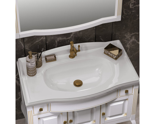 Мебель для ванной Opadiris Лаура 100 белая с патиной, с раковиной из литьевого мрамора