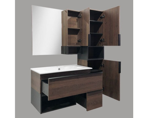 Мебель для ванной Comforty Франкфурт 90, дуб шоколадно-коричневый, белая раковина