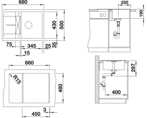 Мойка кухонная Blanco Metra 45S Compact 519573 темная скала