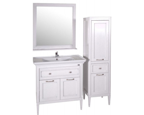 Мебель для ванной ASB-Woodline Гранда 85 белая, патина серебро
