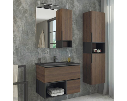 Мебель для ванной Comforty Франкфурт 75, дуб шоколадно-коричневый, черная раковина