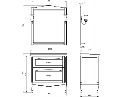 Мебель для ванной ASB-Woodline Римини Nuovo 80 антикварный орех
