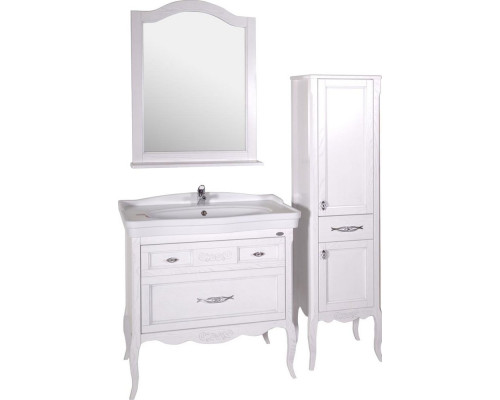 Мебель для ванной ASB-Woodline Модерн 85 белая, патина серебро